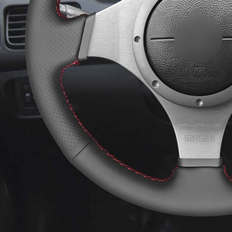 Loncky Car Custom Fit OEM Black Genuine Leather Steering Wheel Cover for Mitsubishi Lancer
